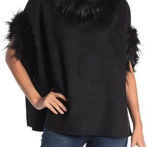 Nordstrom (Love Token) Black Faux Fur Trimmed Poncho - Size Small